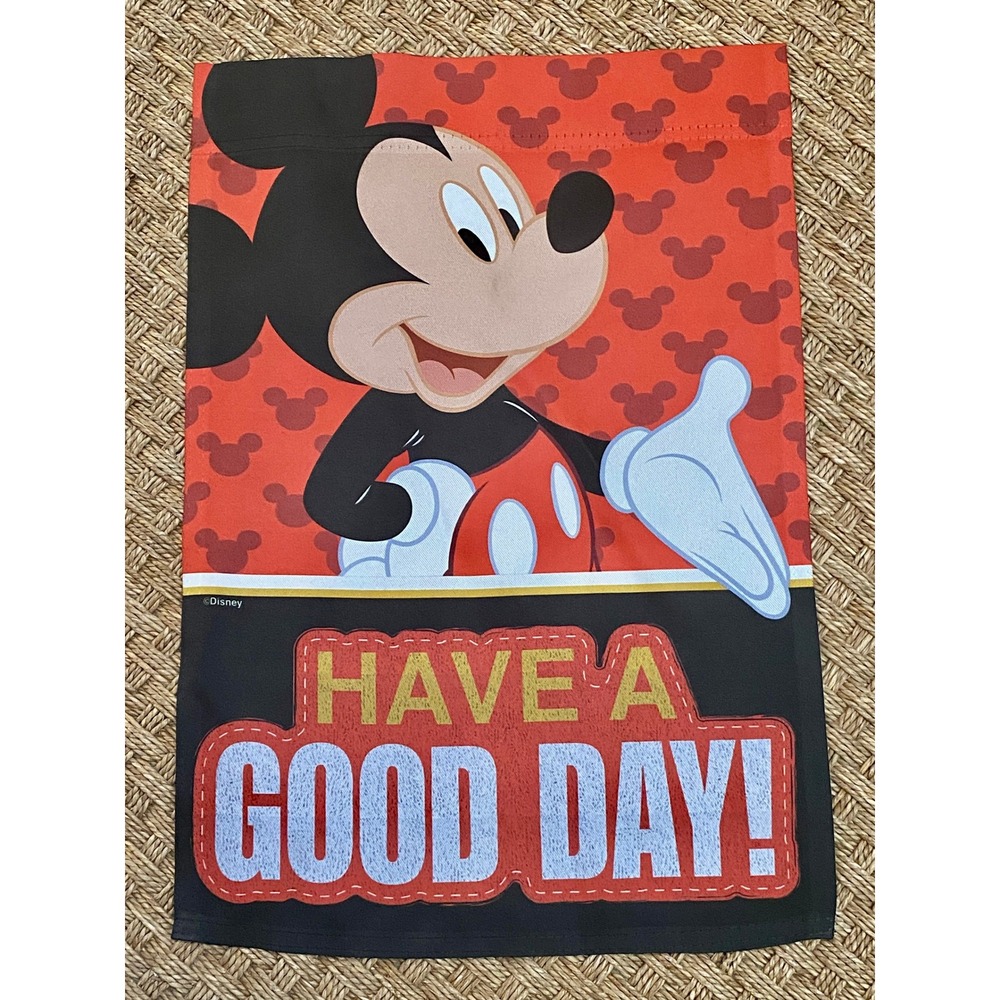 Disney Mickey Mouse Garden Flag Double Sided Red Black Welcome Good Day